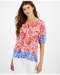 Tommy Hilfiger - Cotton Floral-print Puffed-sleeve Top - Lyst