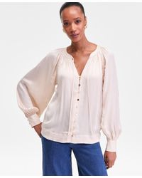 INC International Concepts - Tie-neck Puff-sleeve Blouse - Lyst