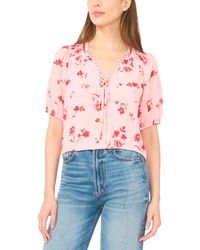 Cece - Floral V-neck Pintuck Blouse - Lyst