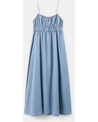 Mango - Lyocell Ruched Denim Dress - Lyst