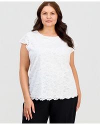 Kasper - Plus Size Stretch Lace Flutter-sleeve Top - Lyst