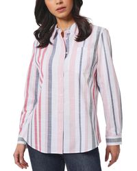 Jones New York - Petite Striped Oversized Button-down Cotton Shirt - Lyst