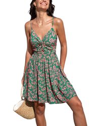 CUPSHE - Green Floral Cutout Twisted Mini Beach Dress - Lyst