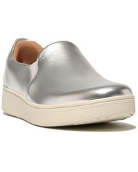 Fitflop - Rally Metallic-leather Slip-on Skate Trainers - Lyst