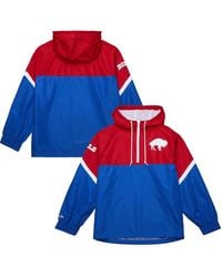 Mitchell & Ness - Red/royal Buffalo Bills Tie Breaker Logo Lightweight Anorak Half-zip Windbreaker Hoodie - Lyst