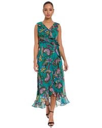 Long Side Ruffled Dress London Times Long-sleeve Floral-print Ruffle Wrap Dress in Red | Lyst