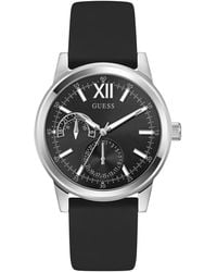 Guess - Silver-tone Stainles Steel Silicone Multi-function Watch - Lyst