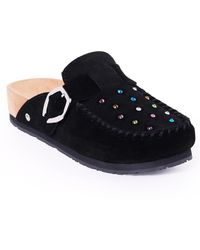 Minnetonka - Rhinestone Suede Adjustable Buckle Clogs - Lyst