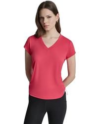 DKNY - Ruched Side Seams V-neck Tech T-shirt - Lyst
