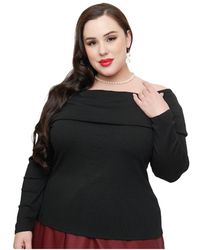 Unique Vintage - Plus Size Fold Shoulder Long Sleeve Knit Top - Lyst