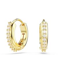 Swarovski - Round Cut White -tone Plated Matrix Hoop Earrings - Lyst