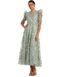 Mac Duggal - Applique High Neck Puff Sleeve A Line Dress - Lyst