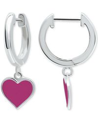Giani Bernini Enamel Heart Dangle Hoop Earrings In Sterling Silver, Created For Macy's - Metallic