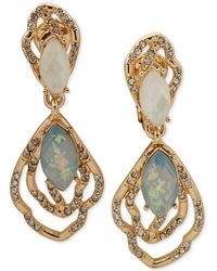 Anne Klein - Gold-tone Mixed Stone Clip-on Double Drop Earrings - Lyst