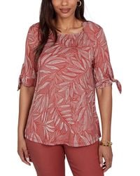 Ruby Rd. - Petite Leaf Puff Print Knit Tie Sleeve Top - Lyst