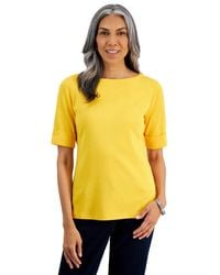Style & Co. - Boat-neck Elbow Sleeve Cotton Top - Lyst
