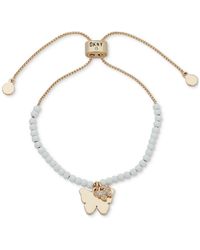 DKNY - Gold-tone Pave Butterfly Beaded Slider Bracelet - Lyst