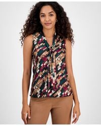 Kasper - Printed Tie-neck Sleeveless Top - Lyst