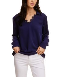 Fever - Solid Soft Crepe Top W/ Collar Lace - Lyst