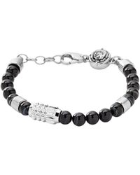 DIESEL - Tone And Black Agate Stainless-steel Beaded Bracelet - Lyst