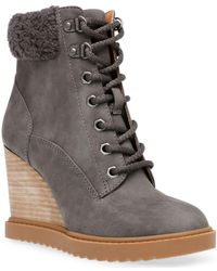 DV by Dolce Vita Sherman Faux-shearling Lace-up Wedge Booties - Gray