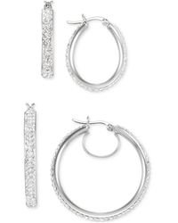 Macy's - 2-pc. Set Crystal Pave Oval & Round Hoop Earrings - Lyst
