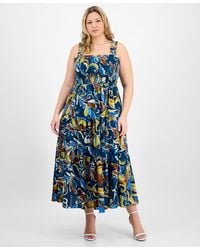Anne Klein - Plus Size Printed Smocked Cotton Sleeveless Maxi Dress - Lyst