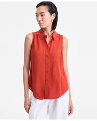 INC International Concepts - Printed Button-down Sleeveless Blouse - Lyst