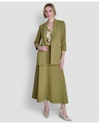 DKNY - Crepe Open Front Jacket Printed Woven Short Sleeve Blouse Crepe Midi Skirt - Lyst