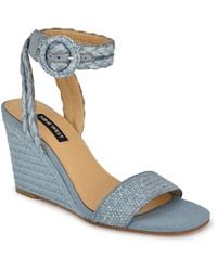 Nine West - Nerisa Square Toe Woven Wedge Sandals - Lyst