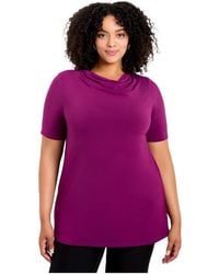 Avenue - Plus Size Cowl Neck Short Sleeve Top - Lyst