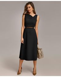 Donna Karan - Belted Asymmetric Midi Dress - Lyst