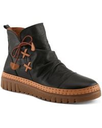 Spring Step - Azura Vandis Ruched Leather Ankle Bootie - Lyst