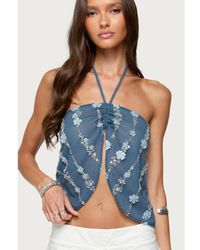 Edikted - Beaded Floral Split Front Halter Top - Lyst