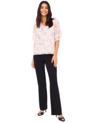Cece - Swiss Dot Floral Print Blouse Wear To Work Flare High Rise Pants - Lyst