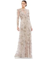 Mac Duggal - Floral Embroidered Illusion Long Sleeve Evening Gown - Lyst
