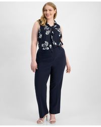 Tahari - Asl Plus Size Bird Eye Press-pleat Straight-leg Pants - Lyst