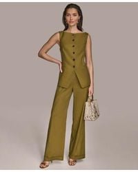 Donna Karan - Linen Blend Button Front Vest Belted Pants Regular Petite - Lyst
