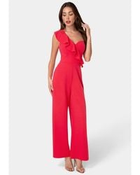 Bebe - One Shoulder Ruffle Jumpsuit - Lyst