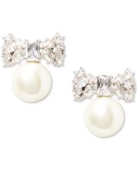 Kate Spade - Silver-tone Cubic Zirconia Bow & Imitation Pearl Statement Stud Earrings - Lyst
