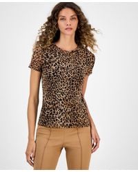 BarIII - Leopard-print Short-sleeve Mesh Top - Lyst