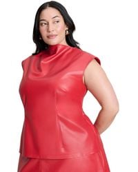 Eloquii - Plus Size Faux Leather Top With Dramatic Neck - Lyst