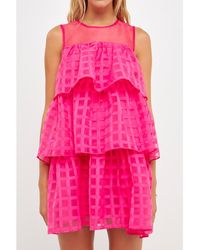 English Factory - Ganza Gridded Tiered Sleeveless Mini Dress - Lyst