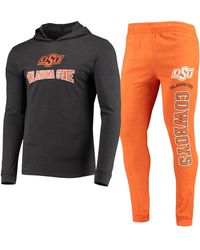 Concepts Sport - Orange/heather Charcoal Oklahoma State Cowboys Meter Long Sleeve Hoodie T-shirt jogger Pajama Set - Lyst