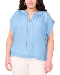 Vince Camuto - Plus Size Shirred Split-neck Peasant Top - Lyst