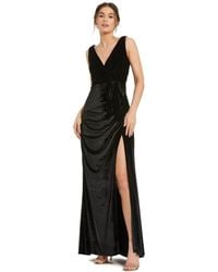 Mac Duggal - Deep V High Slit Draped Velvet Fitted Gown - Lyst