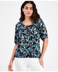 売れ筋商品|||アンクライン カットソー トップス レディース Women's Watercolor-Print Elbow-Sleeve Top Anne Black Multi Anne Klein Watercolor-print Elbow-sleeve Top in White | Lyst