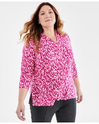 Style & Co. - Plus Size Printed Johnny-collar Knit Tunic Top - Lyst