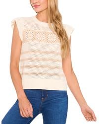 Cece - Floral Crocheted Short-sleeve Sweater - Lyst