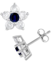 Macy's - Sapphire (5/8 Ct. T.w.) & Diamond (1-1/3 Ct. T.w.) Flower Stud Earrings In 14k White Gold - Lyst